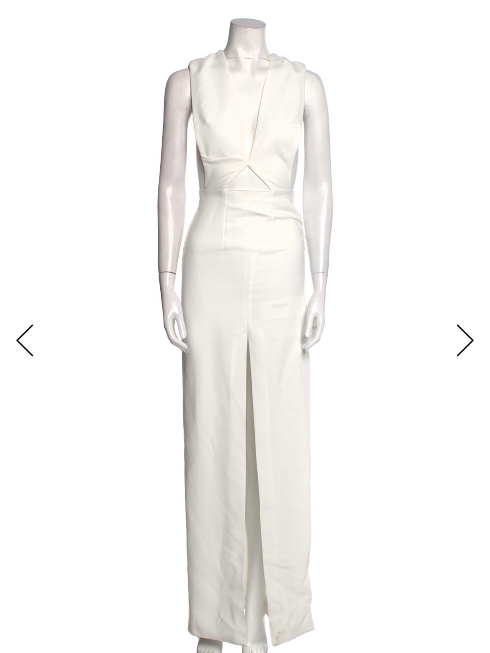 Solace London White Sleeveless V-Neck Maxi Gown with Front Slit